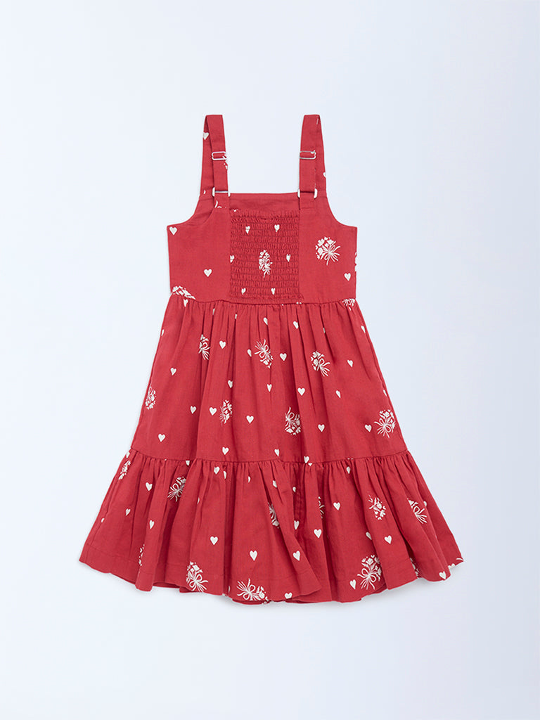 Utsa Kids Girls Red Printed A-Line Cotton-Blend Dress - (2 - 8yrs)