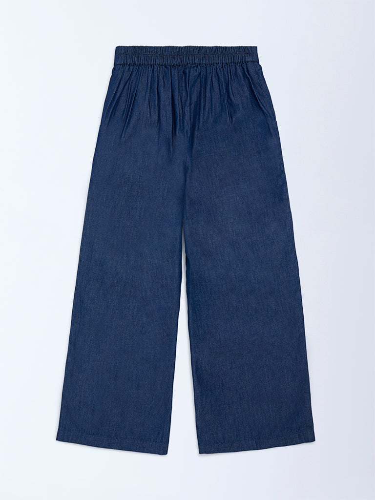 Utsa Kids Girls Navy Embroidered Denim Pants - (8-14 yrs)