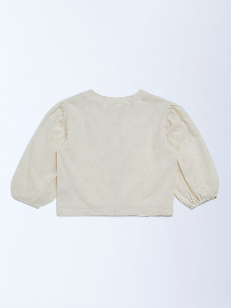 Utsa Kids Girls Cream Floral Cotton Top - (8-14 yrs)