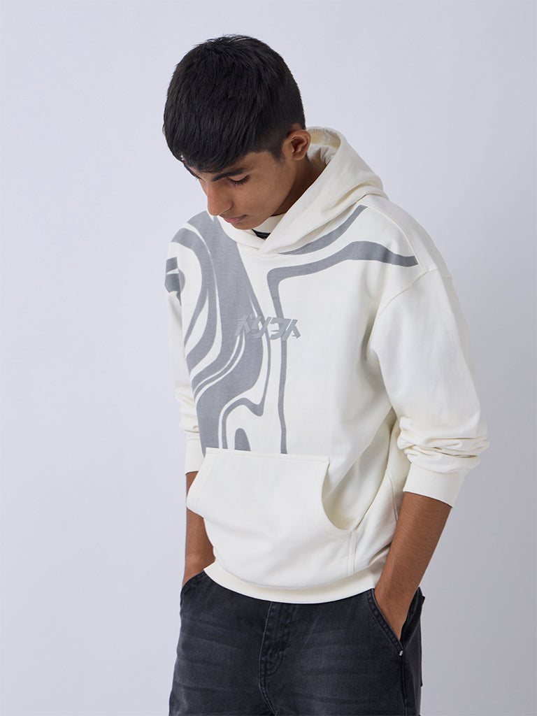 Boys Off-White Printed Cotton-Blend Hoodie