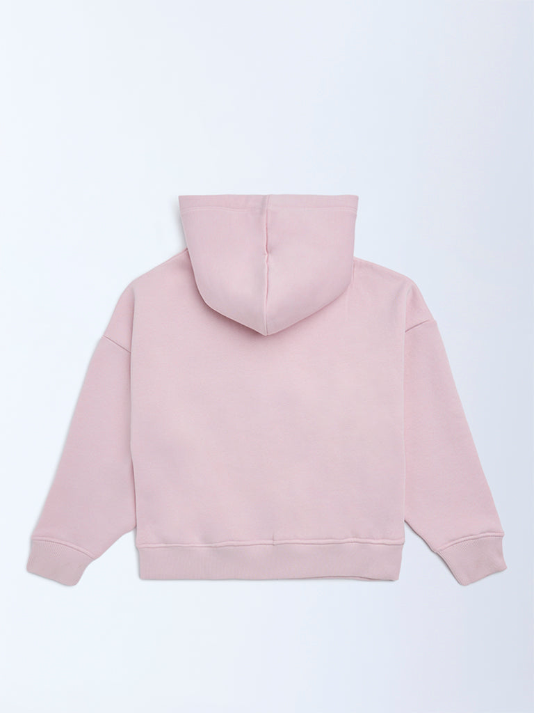 Girls Pink Text Design Cotton-Blend Hoodie