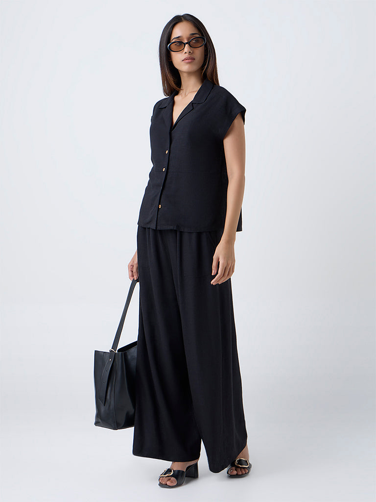 LOV Black Wide-Leg High-Rise Pants
