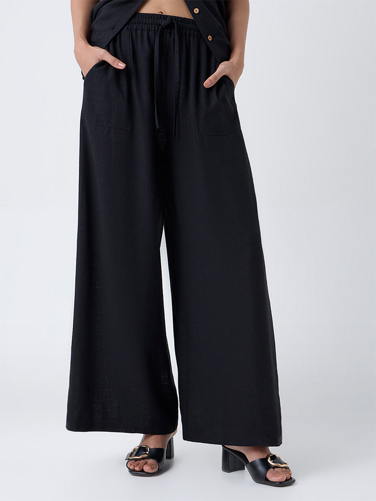 LOV Black Wide-Leg High-Rise Pants