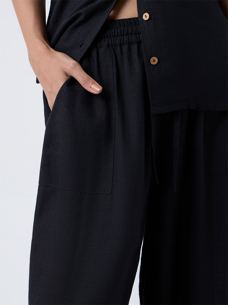 LOV Black Wide-Leg High-Rise Pants