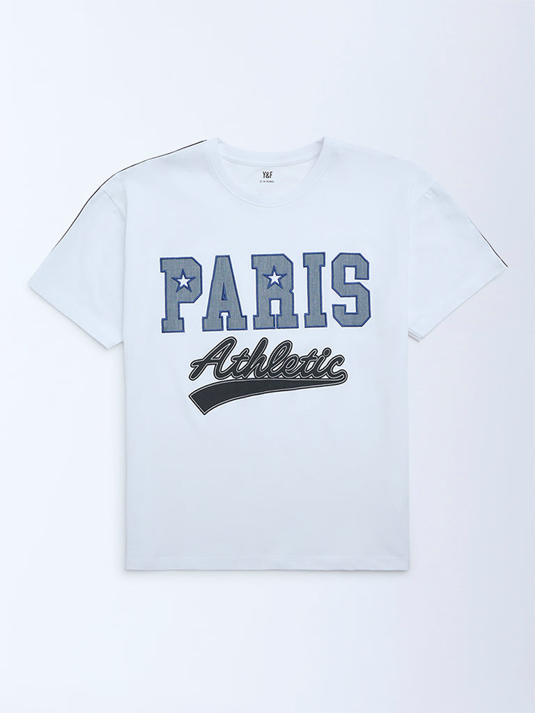 Girls  White Text Design Cotton T-Shirt