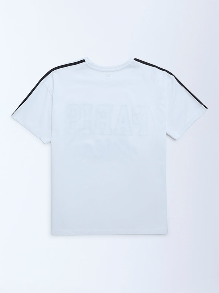 Girls  White Text Design Cotton T-Shirt