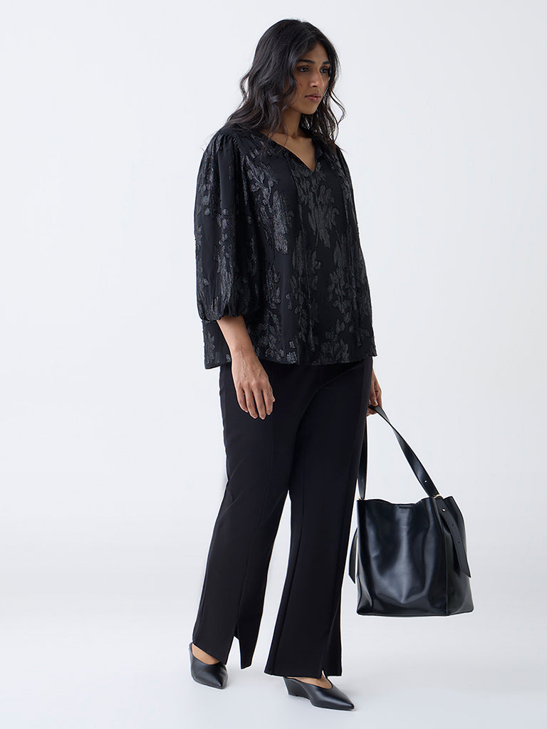 Gia Black Floral Design Top