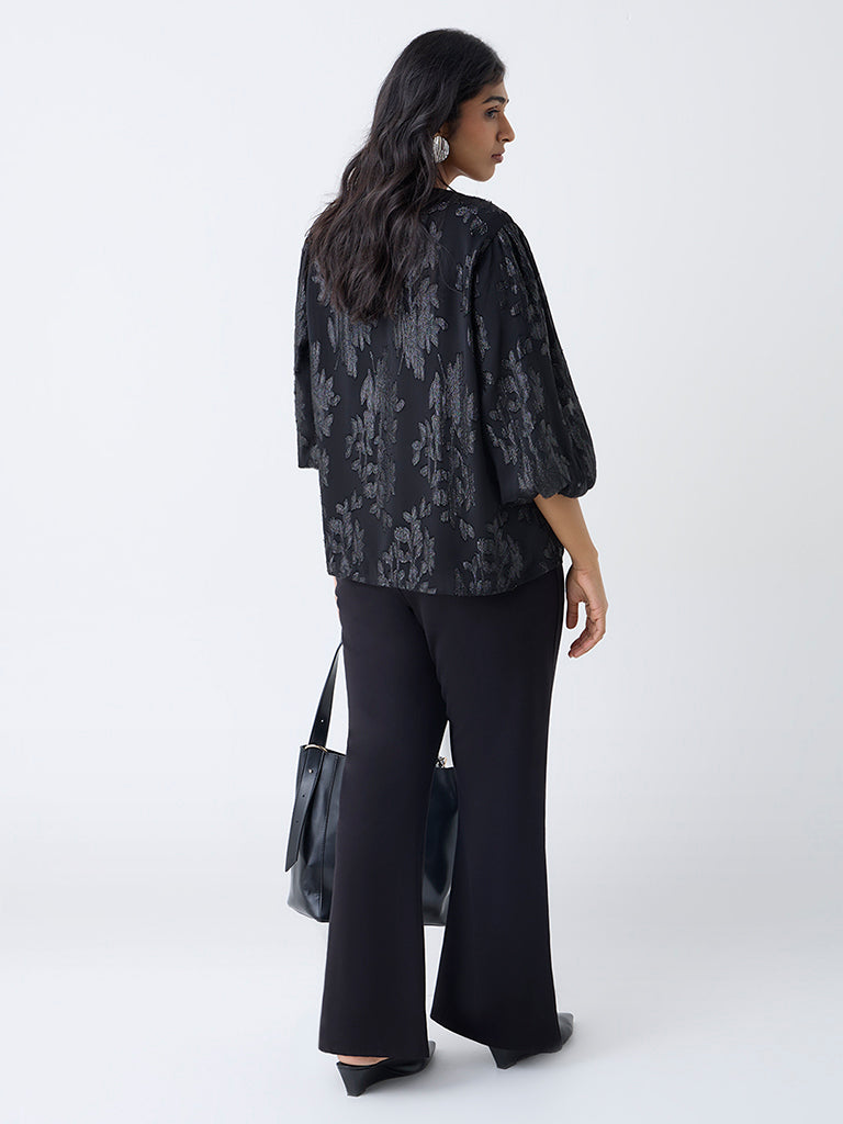 Gia Black Floral Design Top