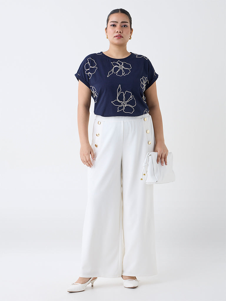 Gia Off-White Solid High-Rise Trousers