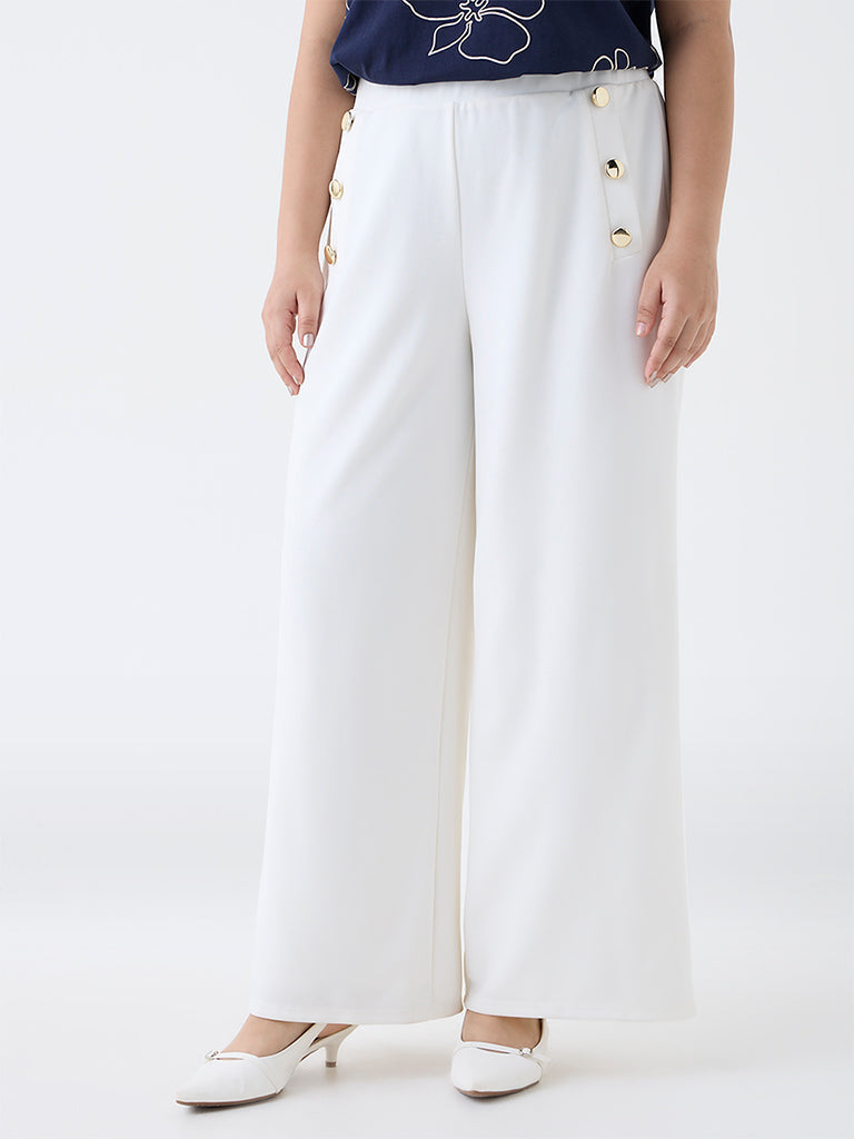 Gia Off-White Solid High-Rise Trousers