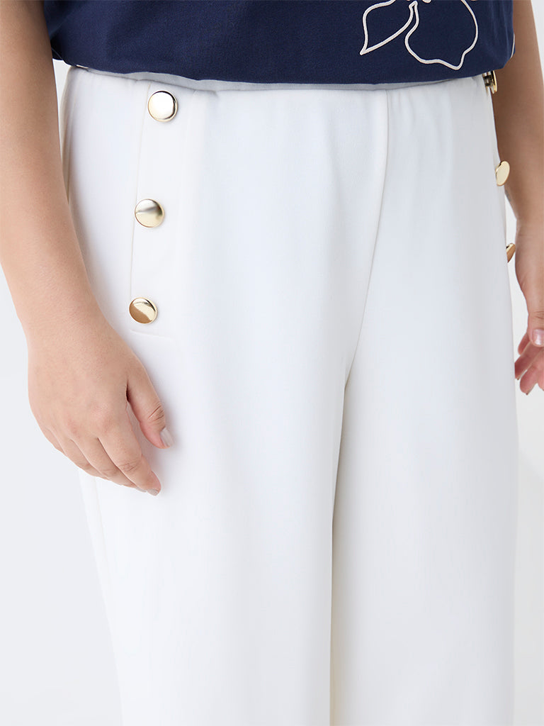 Gia Off-White Solid High-Rise Trousers