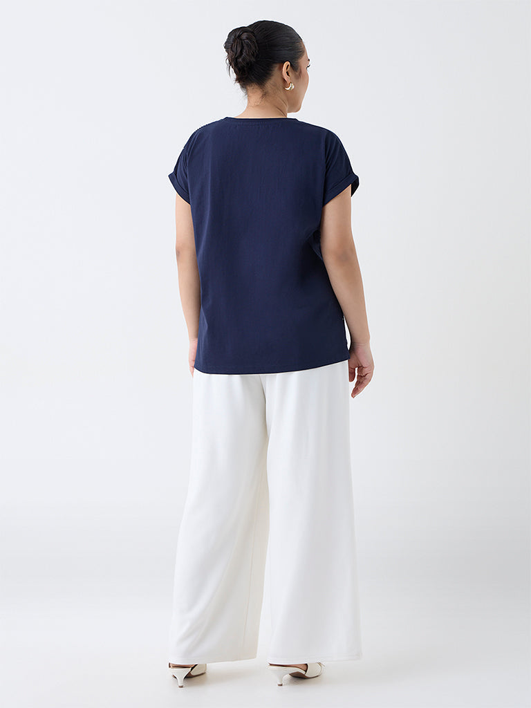 Gia Off-White Solid High-Rise Trousers