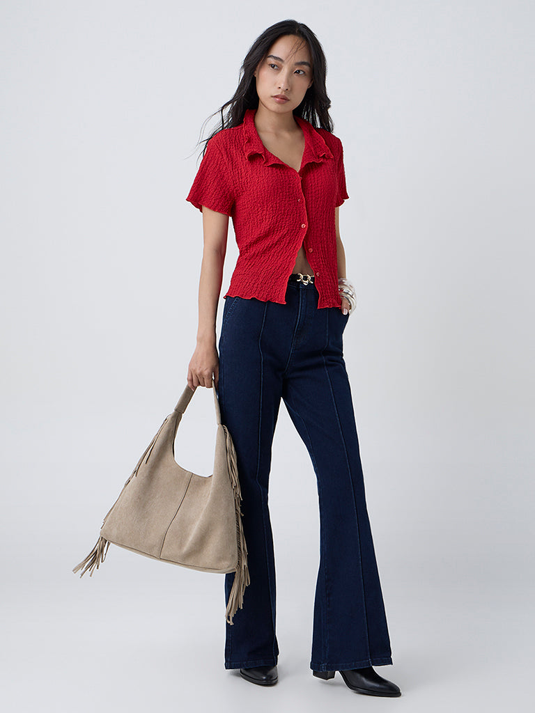 LOV Red Crinkle-Textured Shirt