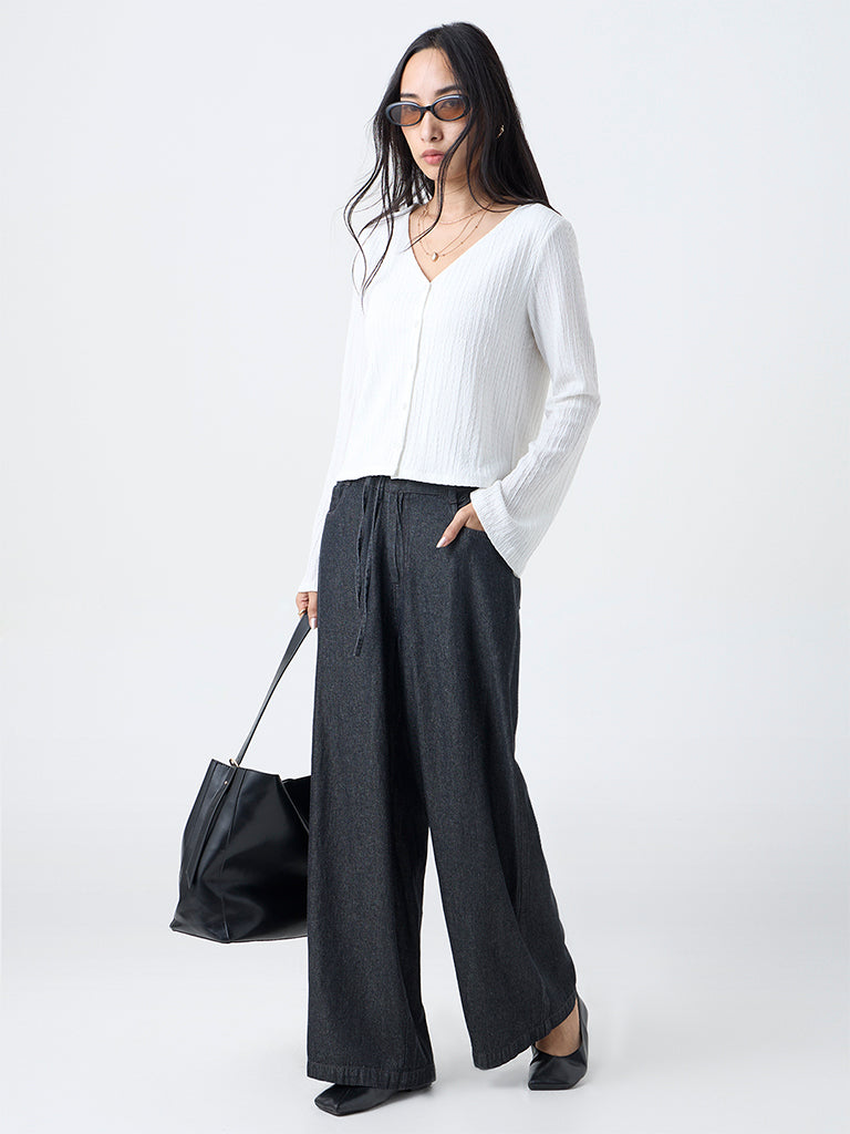 LOV White Crinkle-Textured Top