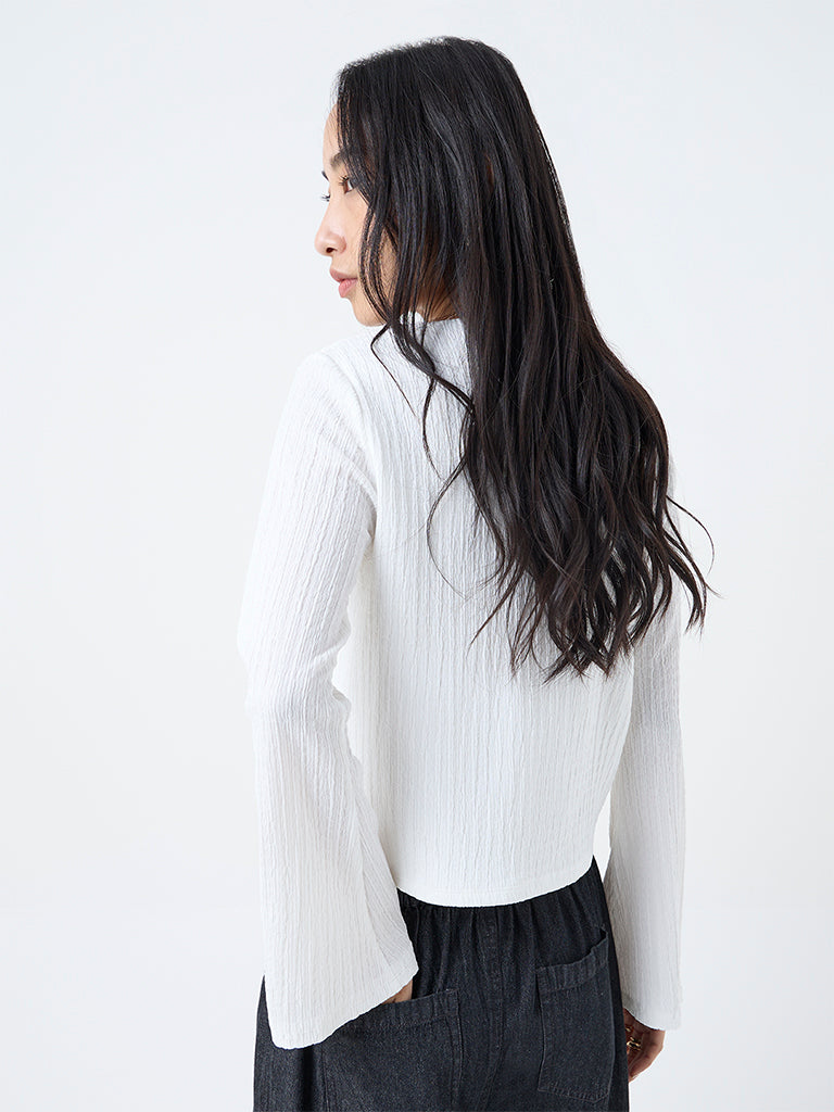 LOV White Crinkle-Textured Top