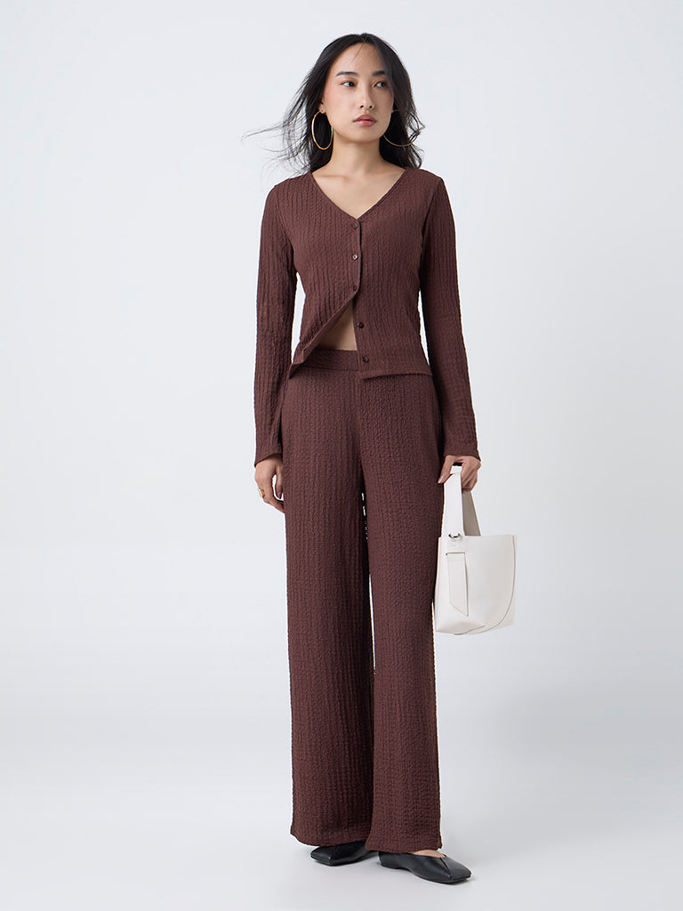 LOV Dark Brown Crinkle Textured Top