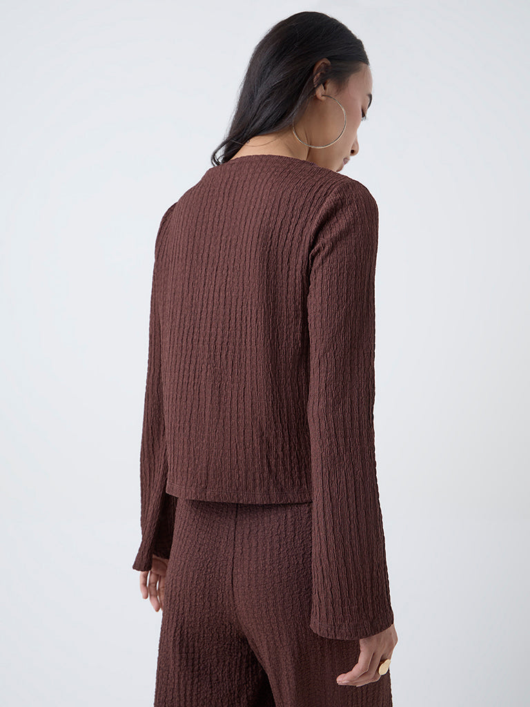 LOV Dark Brown Crinkle Textured Top