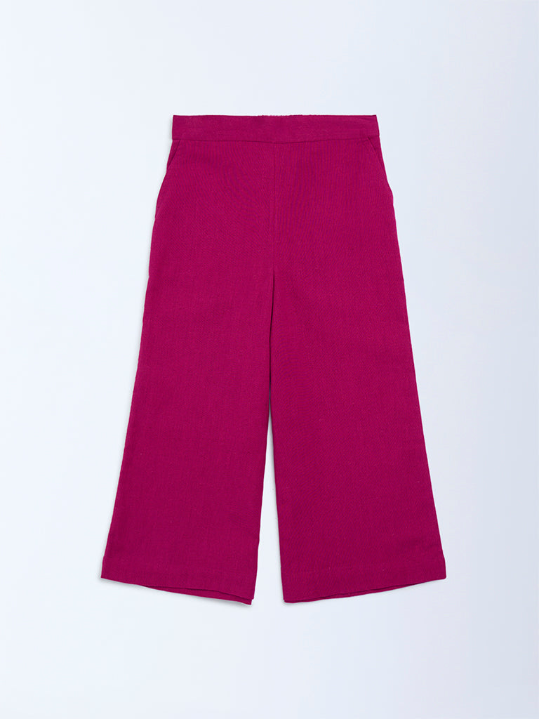 Utsa Kids Girls Magenta Solid Cotton-Blend Pants (2 - 8yrs)