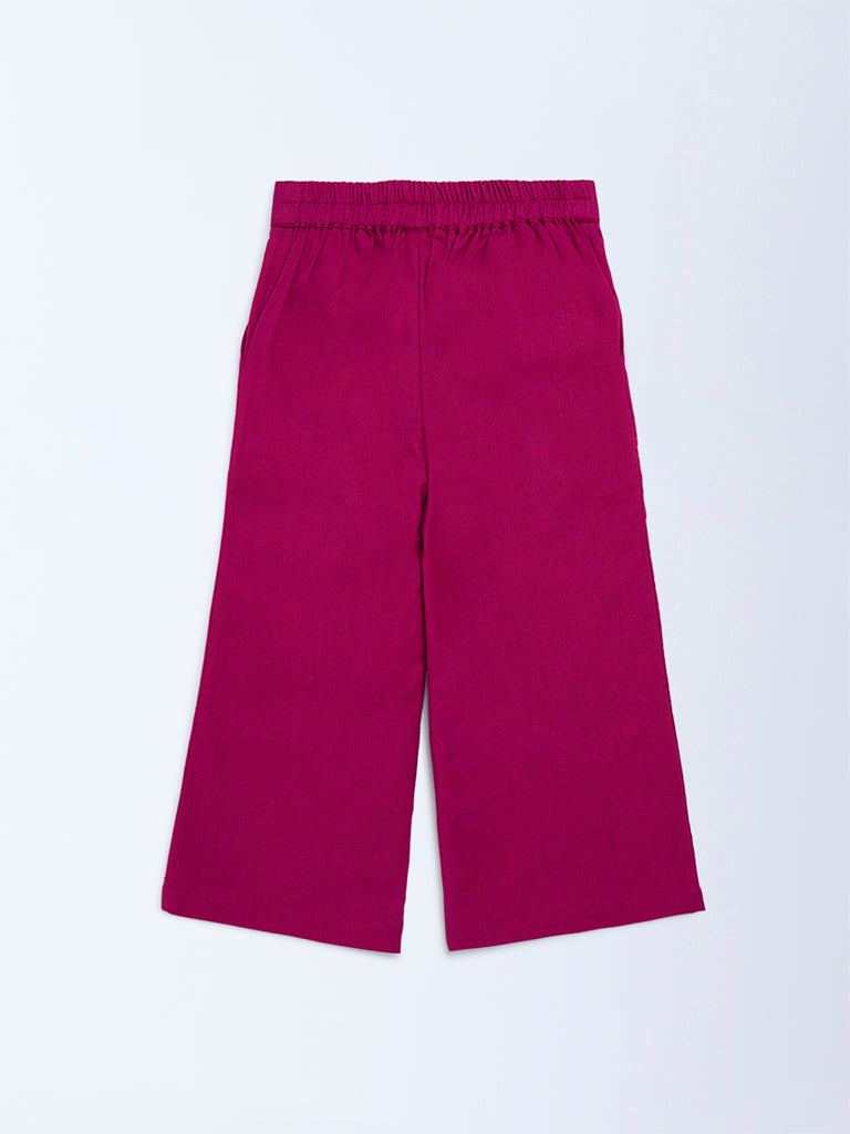 Utsa Kids Girls Magenta Solid Cotton-Blend Pants (2 - 8yrs)