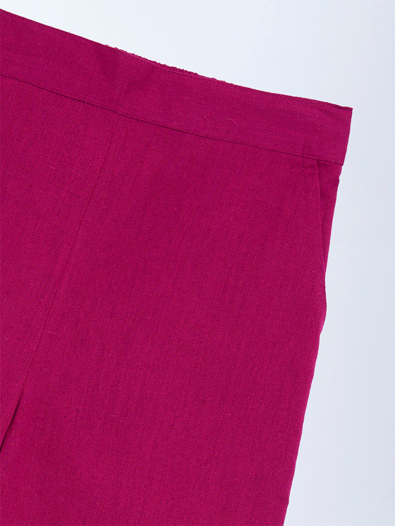 Utsa Kids Girls Magenta Solid Cotton-Blend Pants (2 - 8yrs)