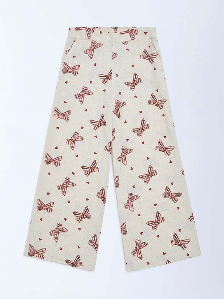 Utsa Kids Girls Off-White Cotton-Blend Pants - (8 - 14yrs)