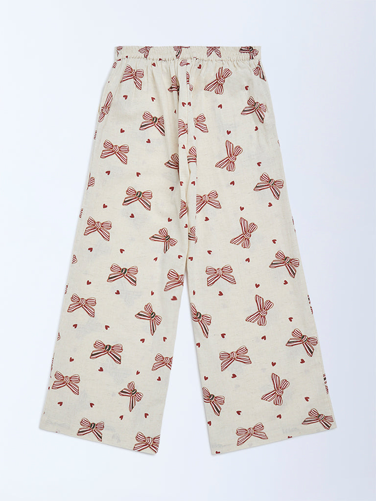 Utsa Kids Girls Off-White Cotton-Blend Pants - (8 - 14yrs)