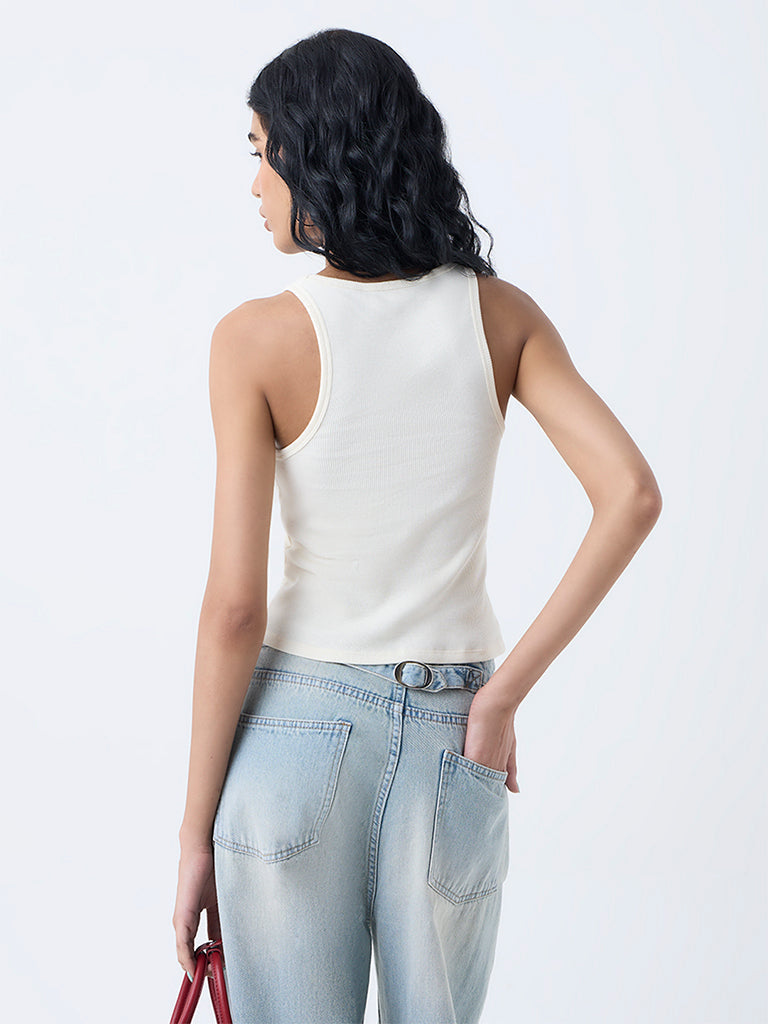 Nuon Off-White Embellished Cotton-Blend Tank Top
