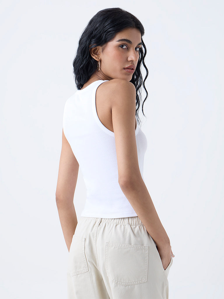 Nuon White Embellished Cotton-Blend Tank Top