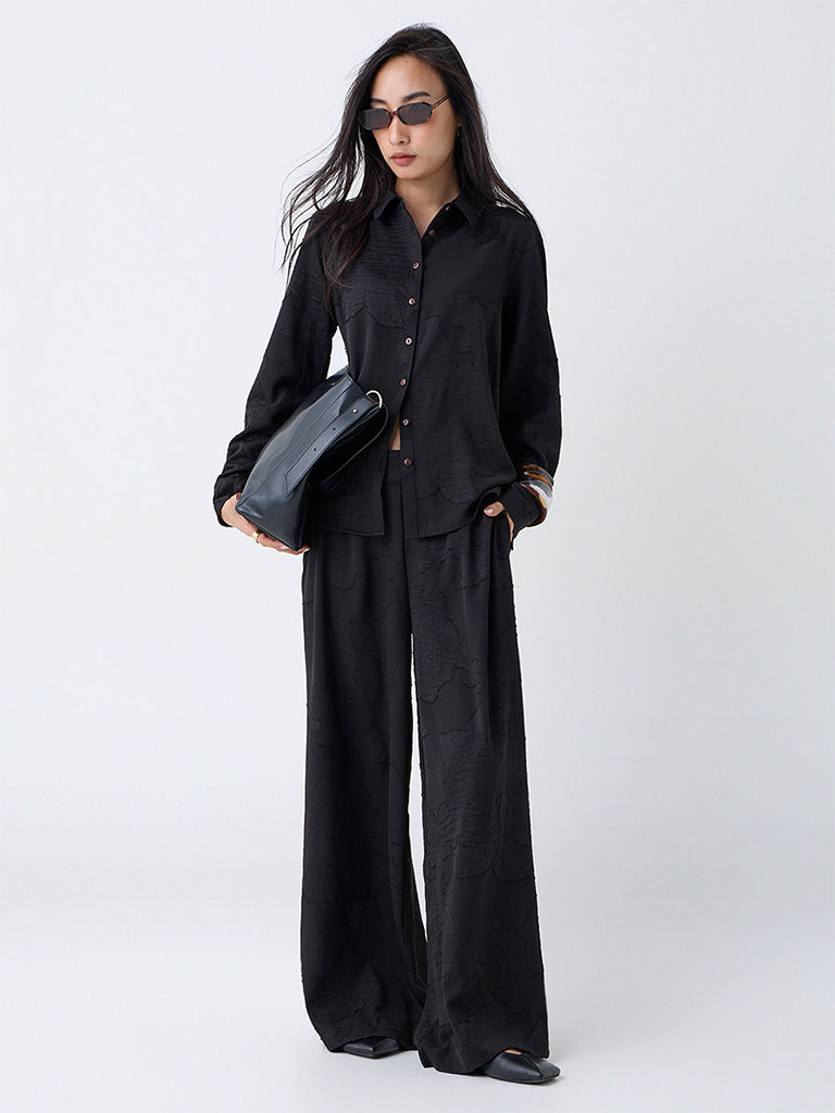 LOV Black Floral Design Shirt
