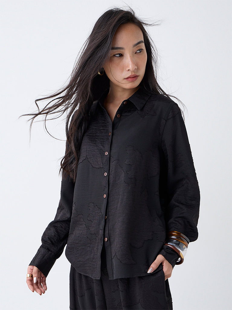 LOV Black Floral Design Shirt
