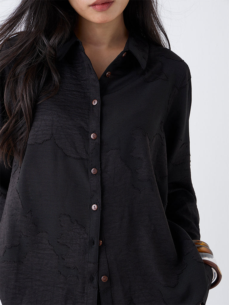 LOV Black Floral Design Shirt