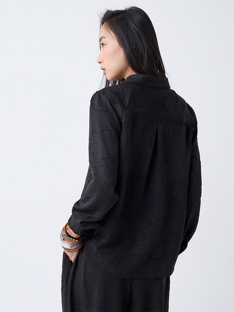 LOV Black Floral Design Shirt