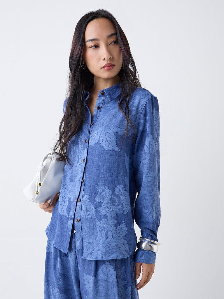 LOV Light Blue Floral Detailed Shirt
