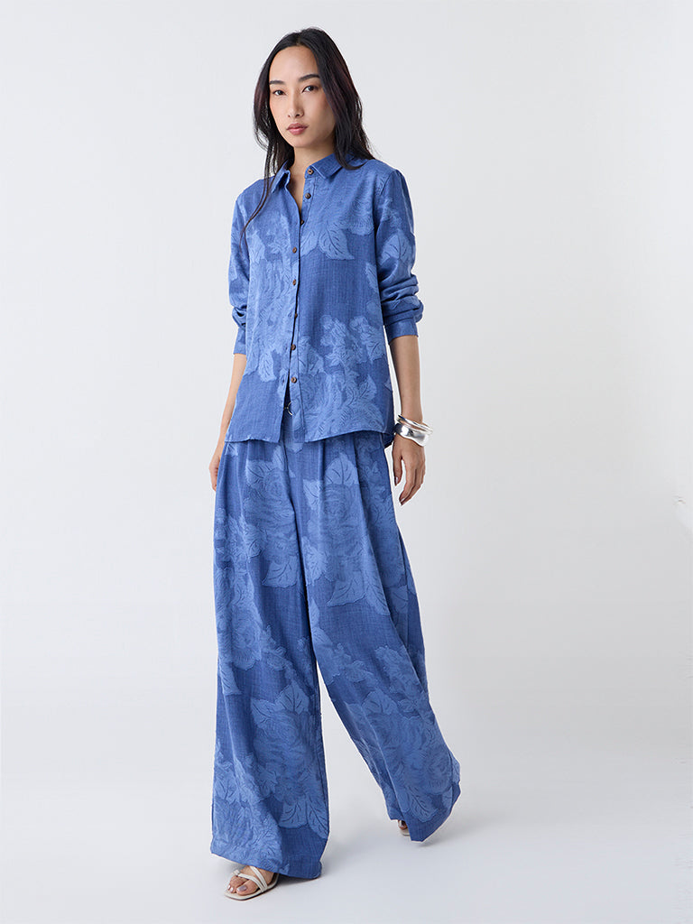 LOV Light Blue Floral Detailed Shirt