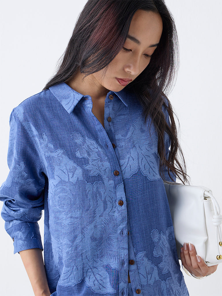 LOV Light Blue Floral Detailed Shirt