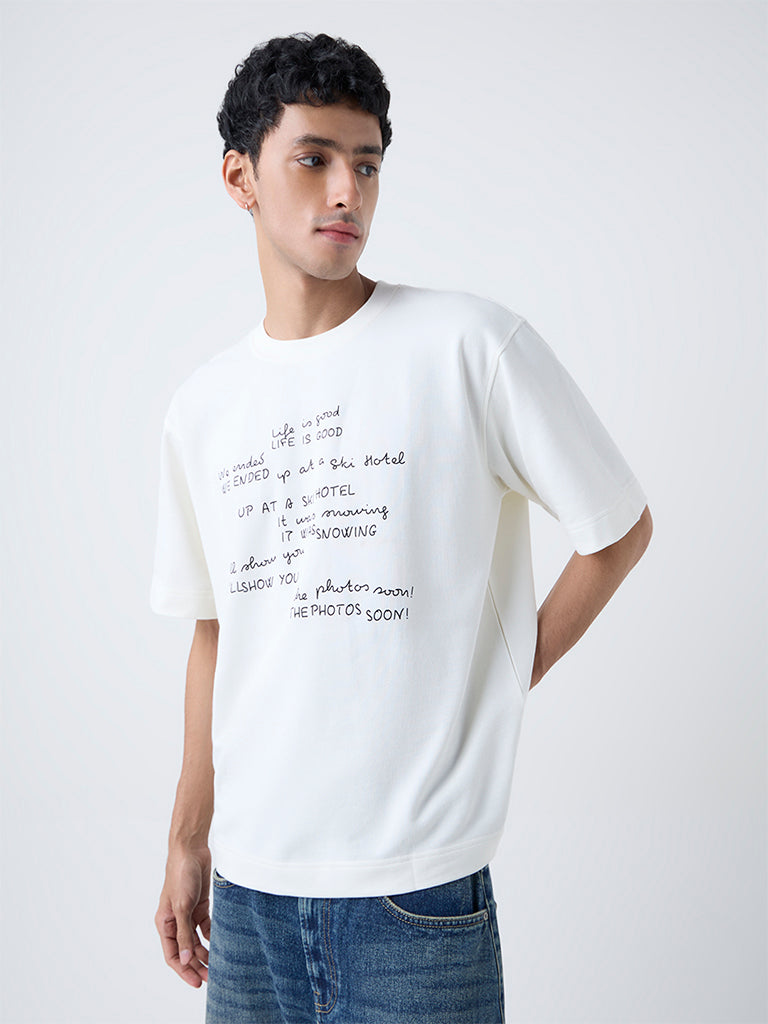 Nuon Off-White Printed Relaxed-Fit Cotton T-Shirt