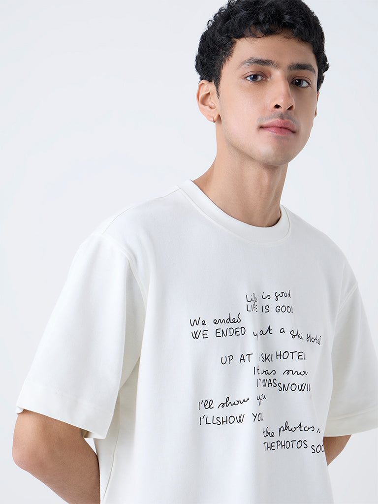 Nuon Off-White Printed Relaxed-Fit Cotton T-Shirt