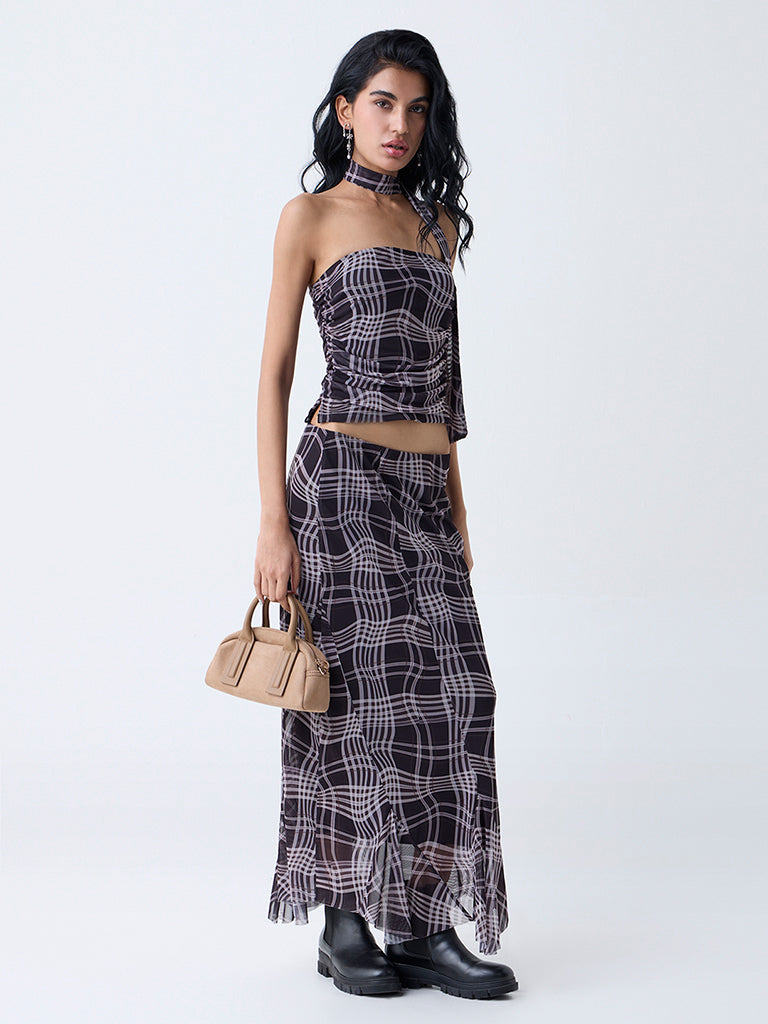 Nuon Charcoal Checkered High-Rise Skirt