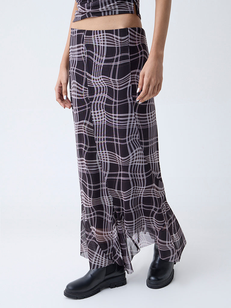 Nuon Charcoal Checkered High-Rise Skirt