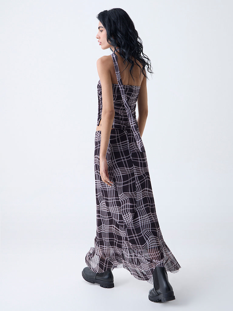 Nuon Charcoal Checkered High-Rise Skirt