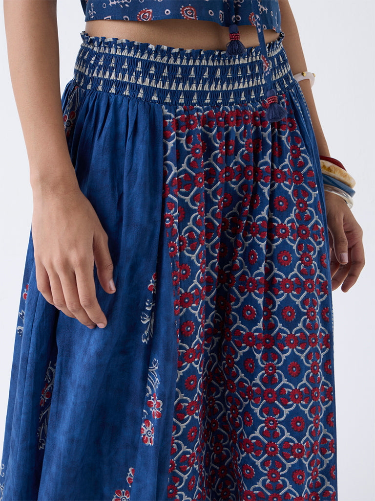 Bombay Paisley Blue Printed Cotton Maxi Skirt