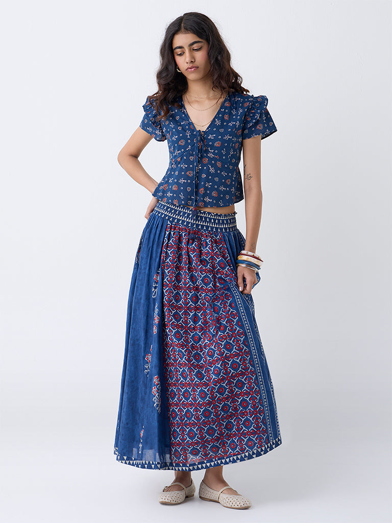 Bombay Paisley Blue Printed Cotton Top