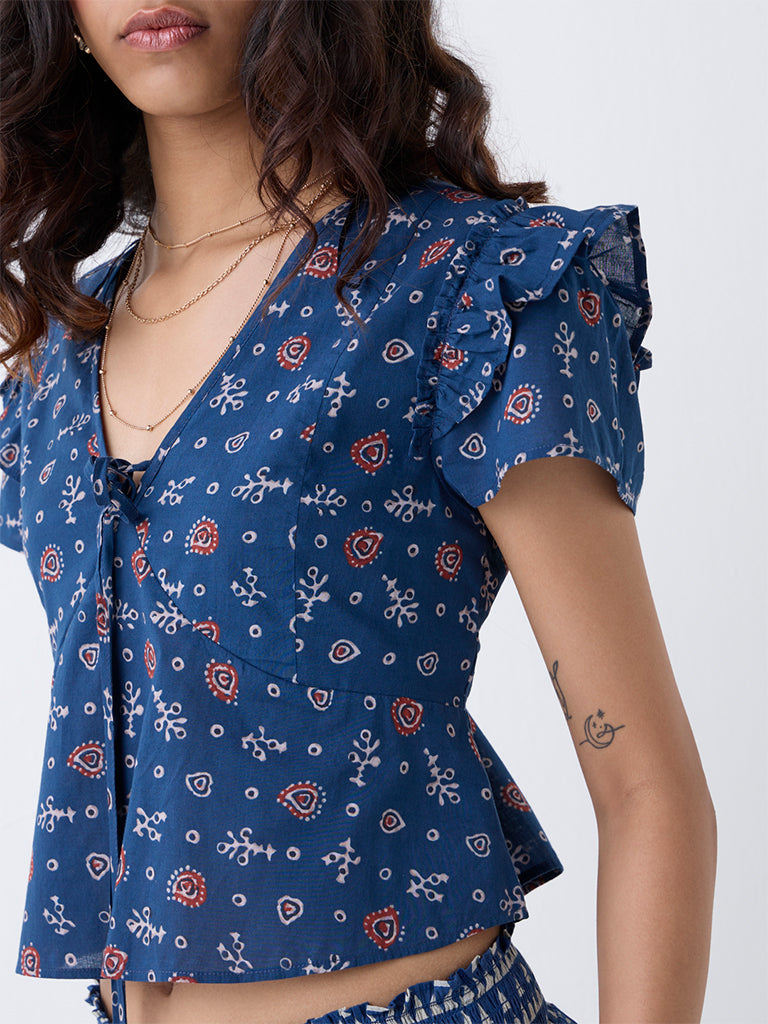 Bombay Paisley Blue Printed Cotton Top