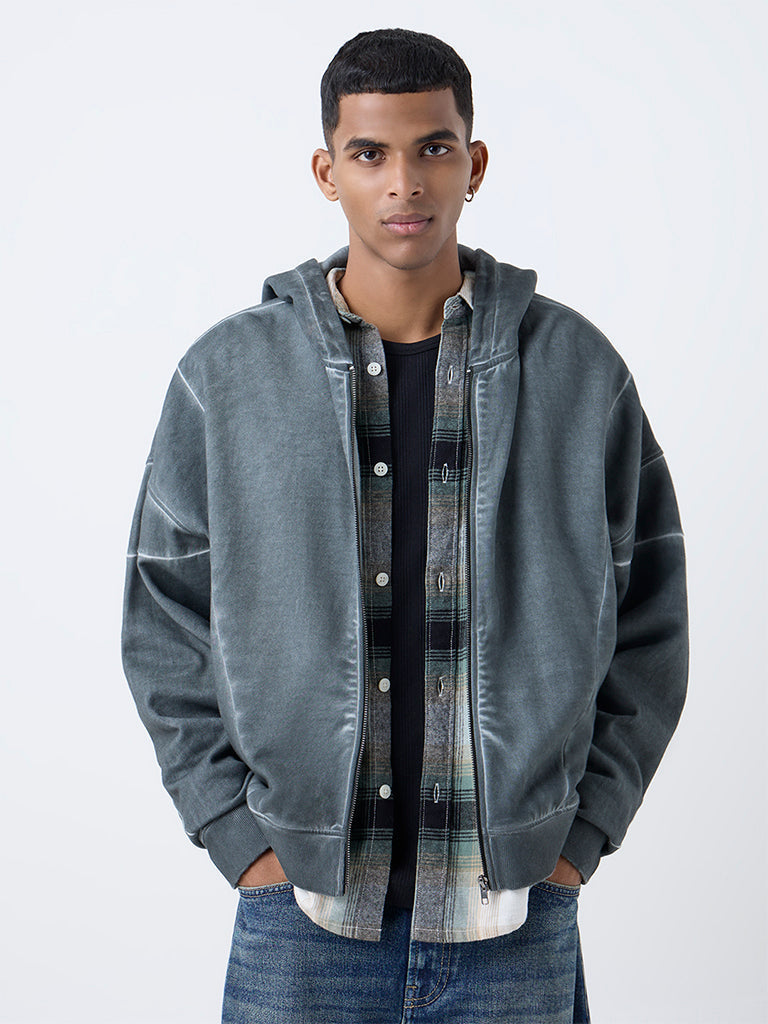Nuon Grey Relaxed-Fit Hooded Jacket