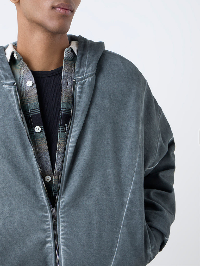 Nuon Grey Relaxed-Fit Hooded Jacket