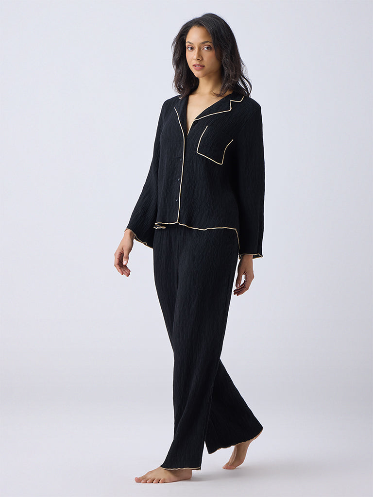 Wunderlove Black Textured Shirt and Pyjamas Set