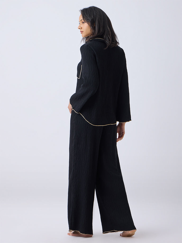 Wunderlove Black Textured Shirt and Pyjamas Set