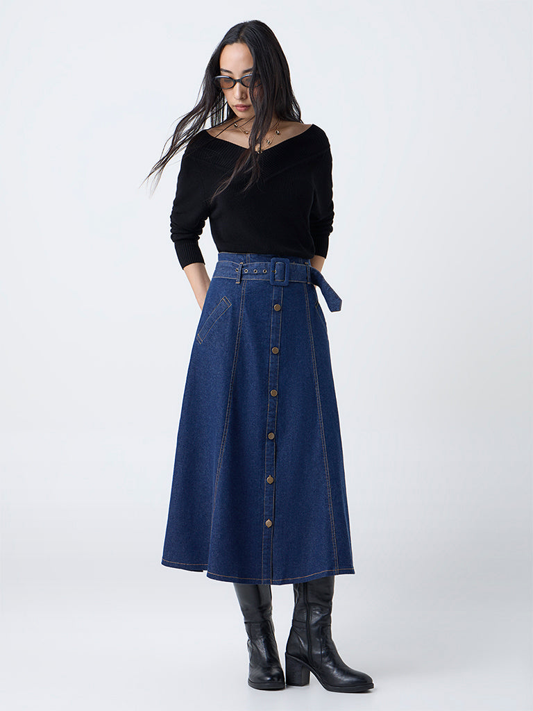 LOV Dark Blue High-Rise Denim Skirt