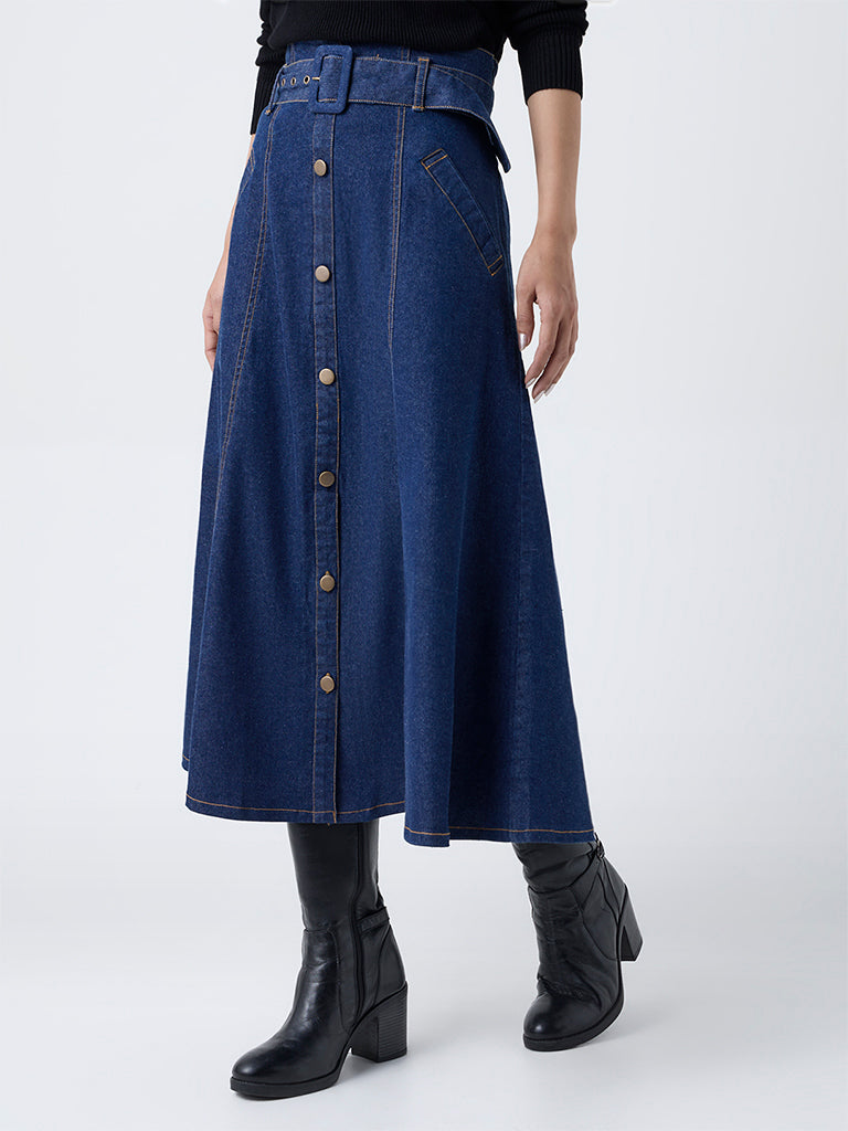LOV Dark Blue High-Rise Denim Skirt