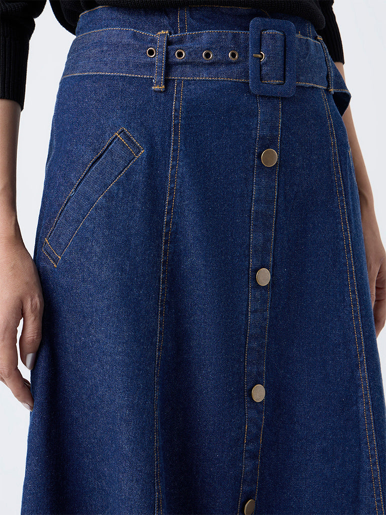 LOV Dark Blue High-Rise Denim Skirt
